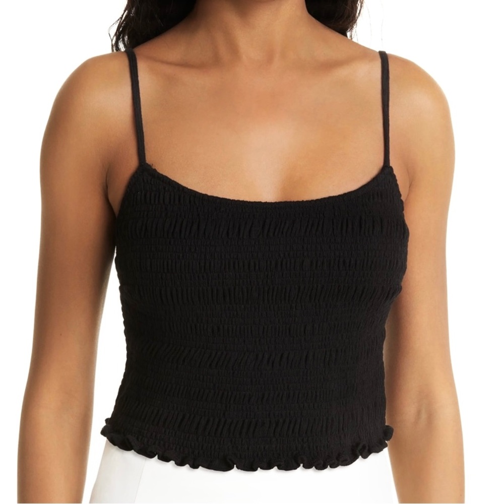 REBECCA TAYLOR BLACK SMOCKED CROP TOP